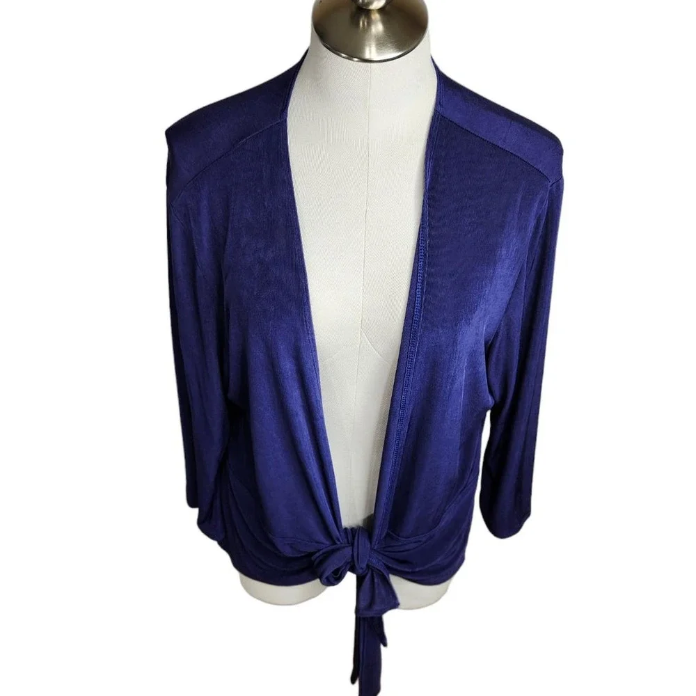 Chico's Travelers Slinky Tie Front Cardigan Size 3 XL Navy Blue‎